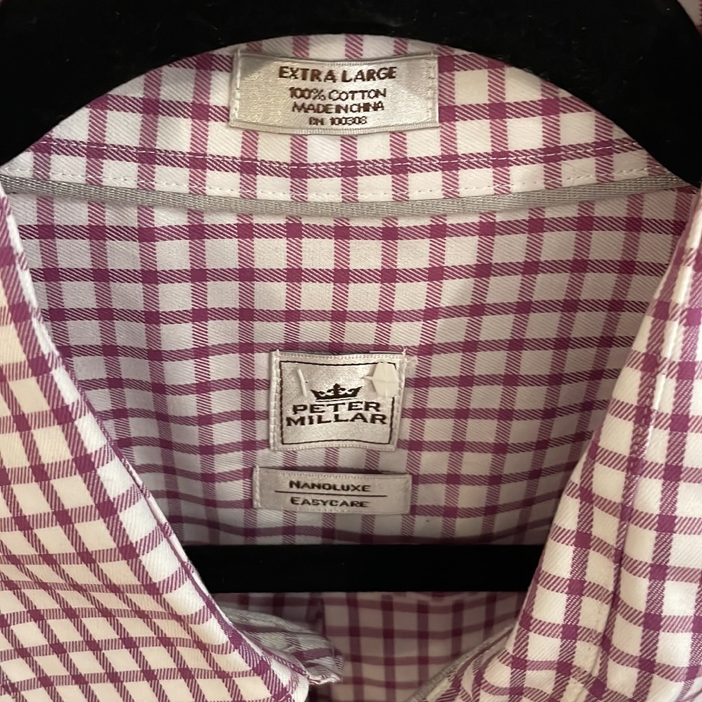 Peter Millar Purple Check LS Button Down in Size XL